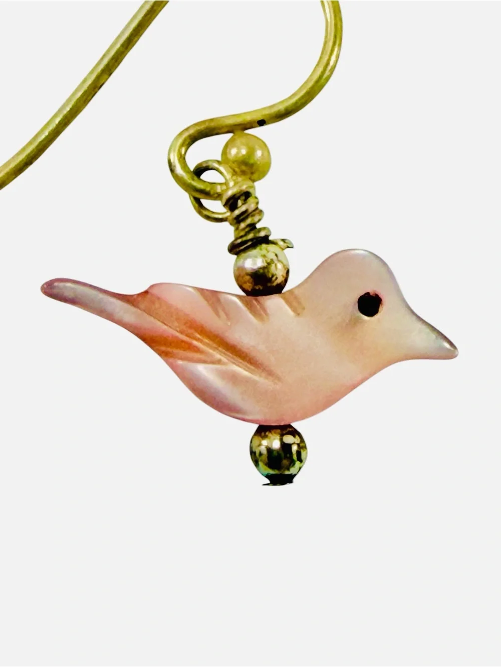 Sterling Silver Pink Mother Of Pearl Dove Bird Earrings Hook Carved Fetish